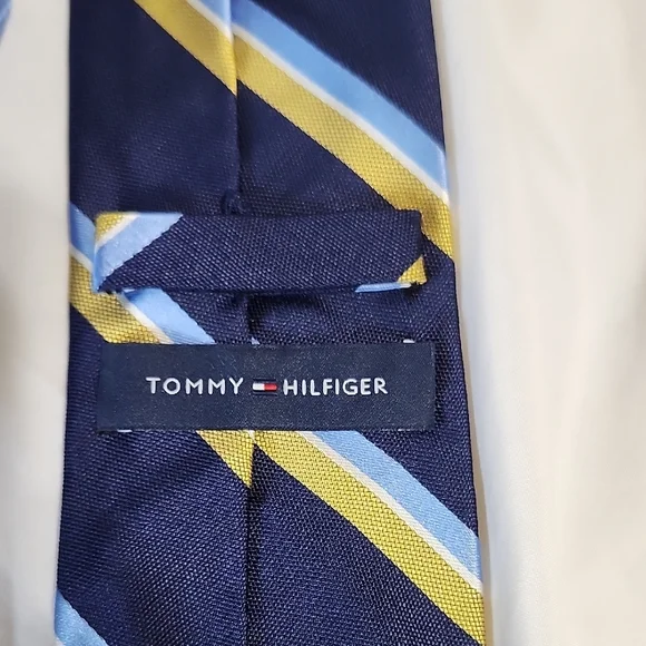 Tommy Hilfiger Blue and Yellow Silk Striped Tie - Picture 2 of 6